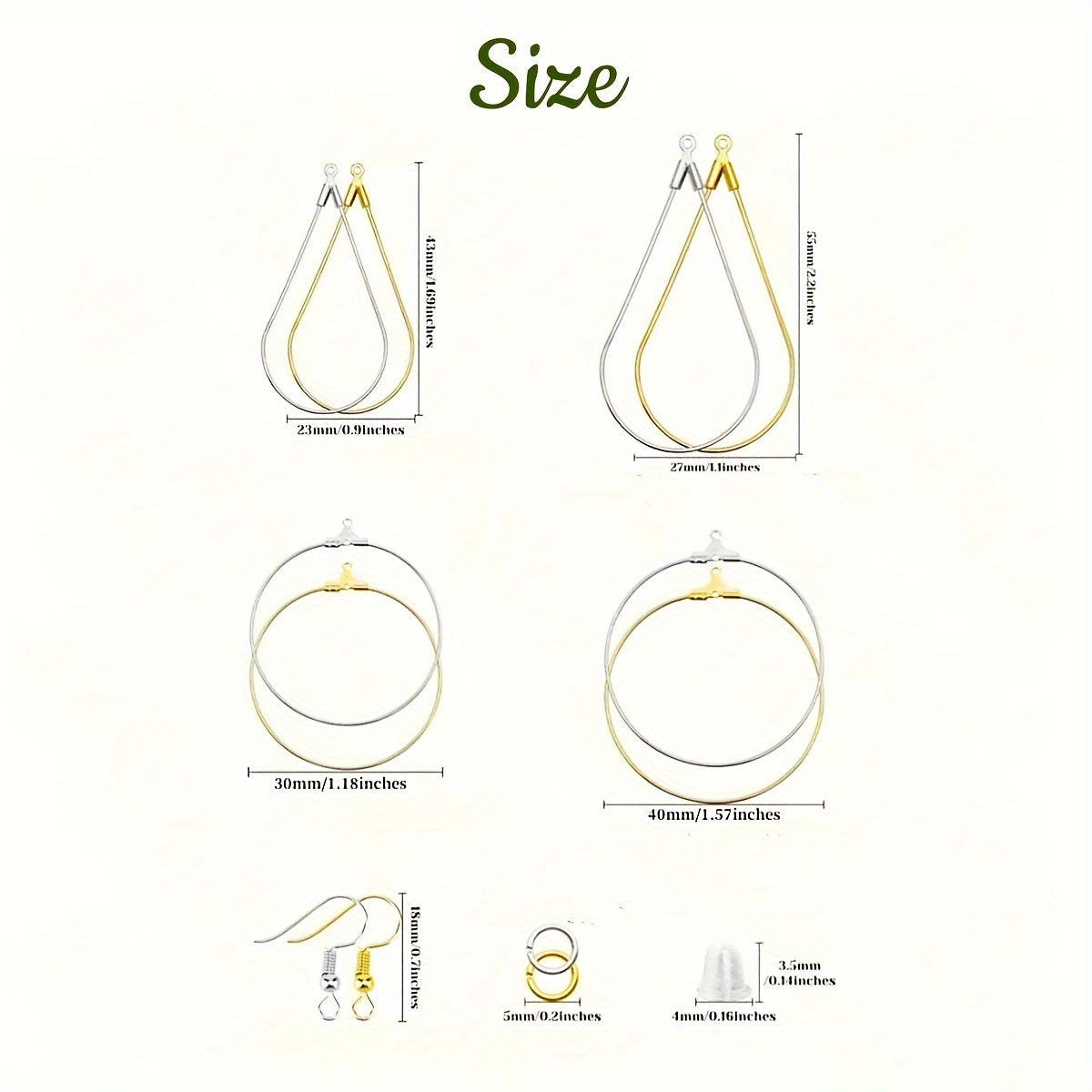 This bundle includes 380 earring making kits, featuring 80 bead hoop earring finding components, 100 hypoallergenic earring hooks, 100 jump rings, and 100 earring backs. It also comes with tear drop round earring bead hoop earring supplies, perfect for