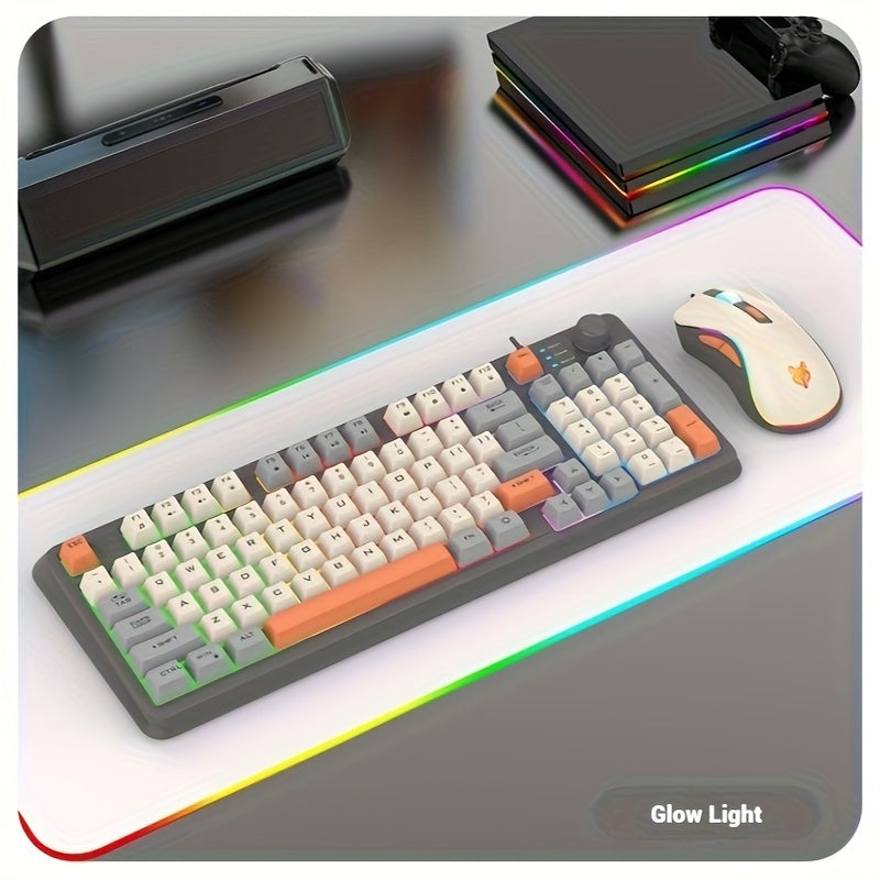 1pc XUNFOX 94-Key Mechanical Gaming Keyboard and Mouse Combo, USB Wired, Lightweight, RGB Backlit, Smart Knob, Ideal for Gamers.