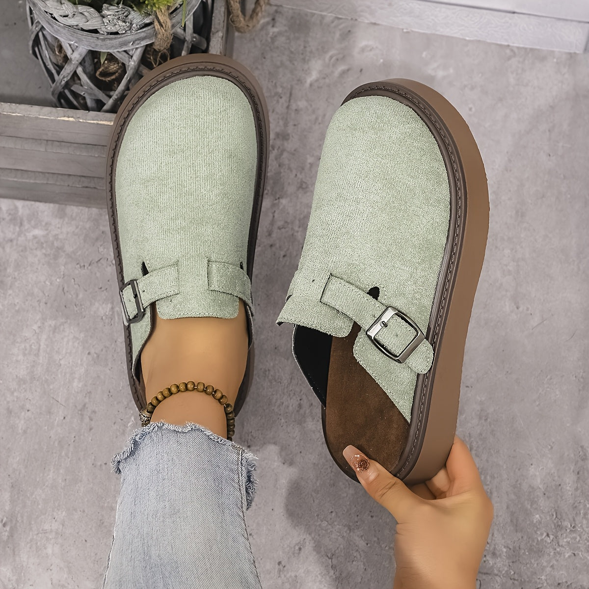 Casual buckle loafers for women with all-season comfort features, PU upper, rubber sole, flannel insole, and retro thick sole from Taizhou.