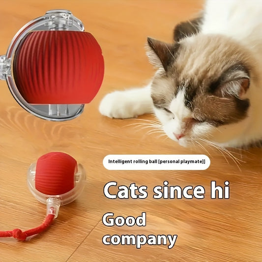 WhiskerWonders USB rechargeable interactive electric cat toy ball with sound, durable plastic, suitable for all breeds, powered by ≤36V lithium battery.