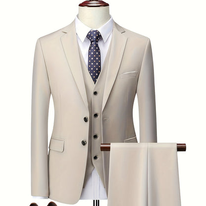 2024 Fashion New Men's Stretch Fabric Business 3pcs Set: Slim Fit Suit, Trousers, Waistcoat