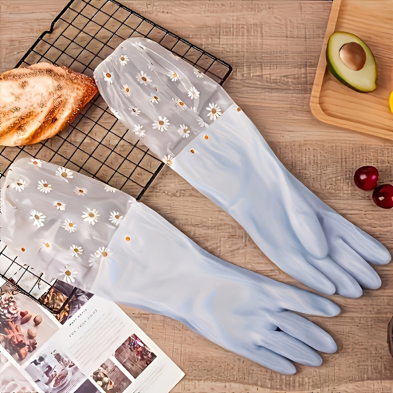 1 pair of elegant, long-sleeve waterproof kitchen gloves made from durable, lead-free latex for efficient home cleaning