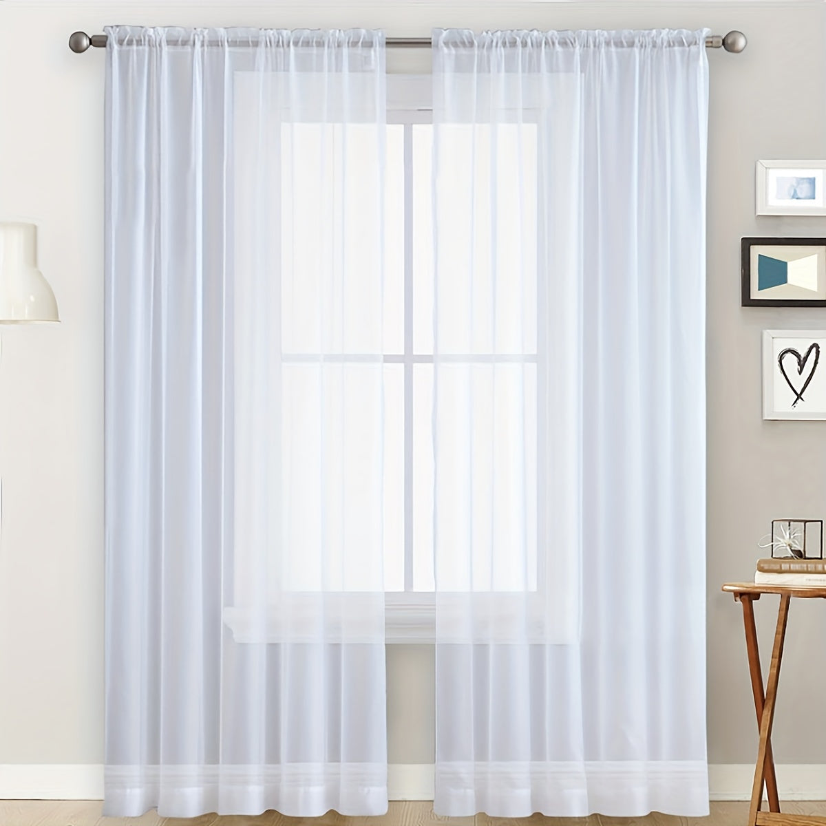 One Panel of Sheer Curtain in Classic Rod Pocket Style - Made from 100% Polyester Trilon Fabric, Lightweight Yarn-Dyed for a Decorative Look. Machine Washable and Perfect for Living Rooms and Restaurants with an Uncorded Clear Romance Theme.