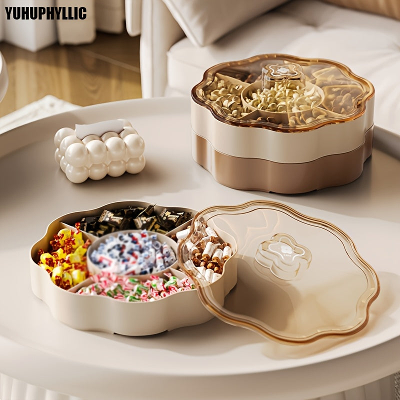 1pc YUHUPHYLLIC Luxury Plastic Snack and Nut Storage Tray with Divider - Reusable Display Box for Fruit, Candy, and Snacks - Ideal for Home, Living Room, or Coffee Table - Perfect for