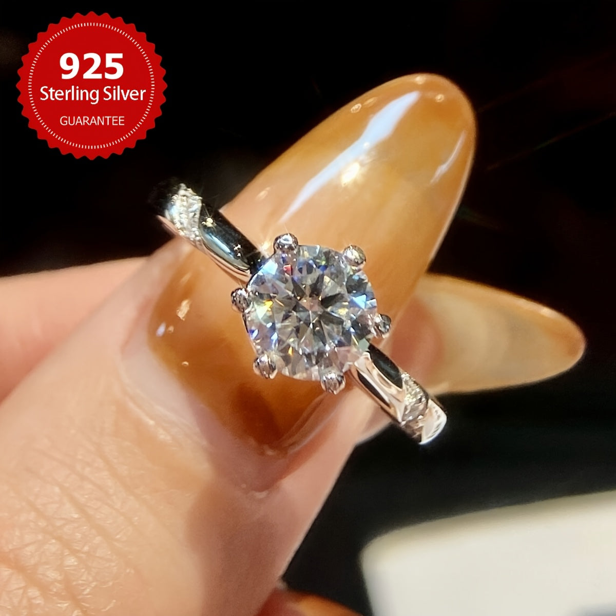 Beautiful 1CT Round Moissanite Engagement Ring set in 925 Sterling Silver Wedding Band, a symbol of Promise and Eternity. This luxurious piece of Bridal Jewelry is the perfect Valentine's Day gift for Women, exuding Sparkle and Elegance. A Noble and