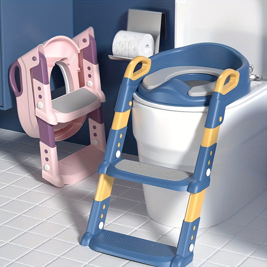 1pc Children's Step Toilet with Folding Potty Training Seat, Ladder, Comfortable Cushion Design, Anti-Slip, Adjustable Height.