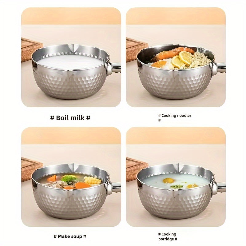 Small Stainless Steel Saucepan with 2L/2.1QT Capacity, Ideal for Cooking Noodles and Soups, Single Serve Milk Pan, Induction Compatible, Includes Wooden Lid for Home Kitchen Use.