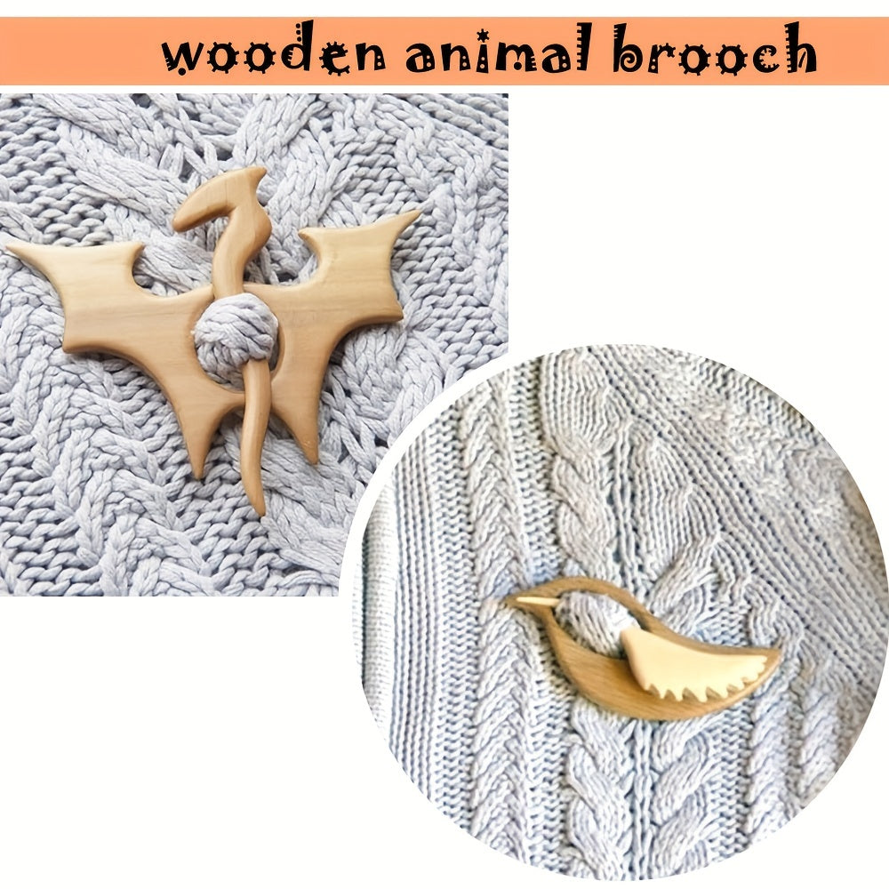 Creative Fashion Wooden Animal Pattern Brooch Set of 3 or 5 - Unique Design Wooden Animal Brooches and Sweater Clips