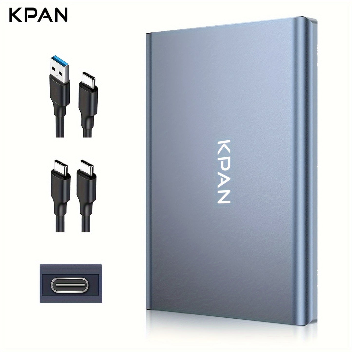 KPAN Portable USB 3.0 External Hard Drive for high-speed data transfer, large capacity (1TB/500GB/320GB), compatible with PCs, laptops, smartphones & more.