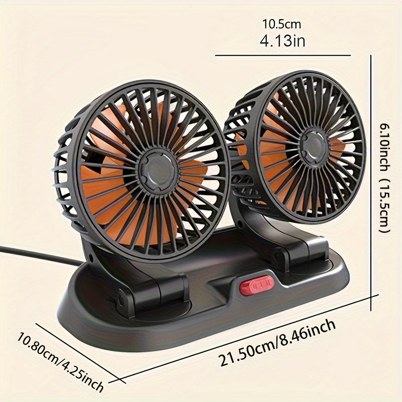 EAFC Dual-Head Car Fan with 360° Adjustable Design - USB & Cigarette Lighter Powered, 2 Speeds, Compact & Easy to Clean, Ideal for Cars, Trucks, SUVs - Black, Portable Fan