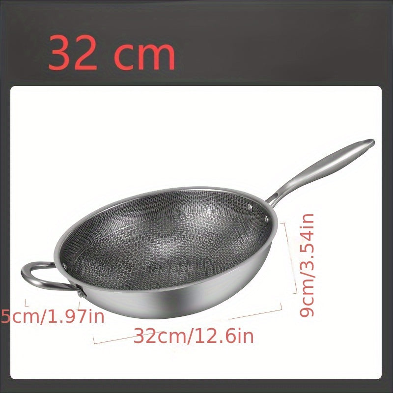 Top-Quality Stainless Steel Wok - Non-Stick Coating, Built to Withstand High Temperatures and Rust, Ideal for Home and Professional Kitchens - Great for Stir-Frying, Steaming, Sautéing and Much More