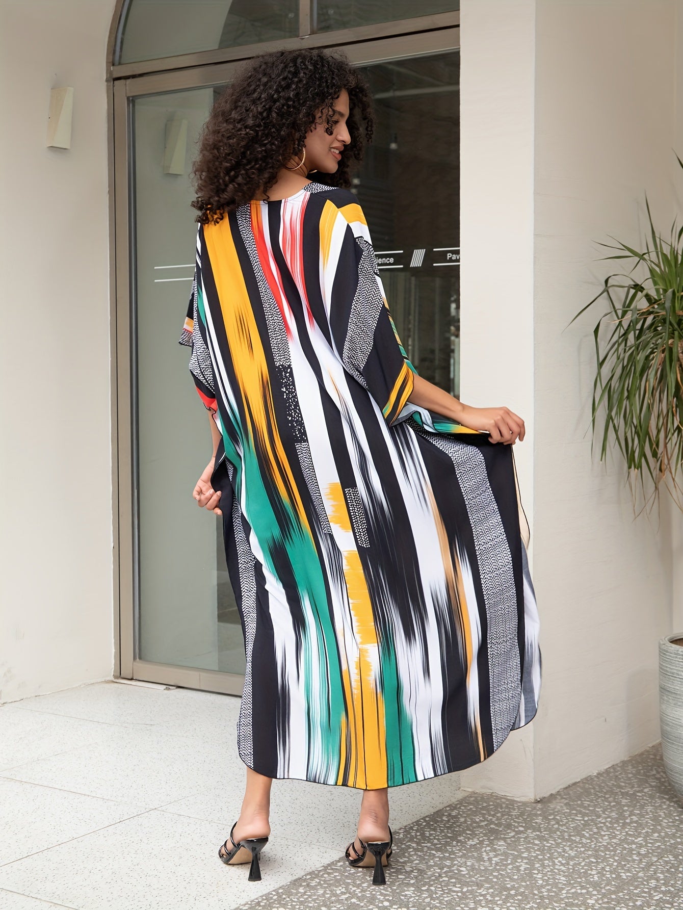 Plus Size Colorful Striped Boho Cover Up Dress