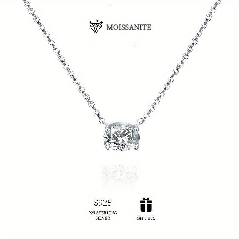 Bohemian Style Hypoallergenic S925 Sterling Silver Moissanite Solitaire Necklace in Oval Cut (1ct/2ct/3ct), Perfect for Engagement, Wedding, and Mother's Day Gifts. Includes Certificate & Gift Box for Women, Neck Decor Accessories