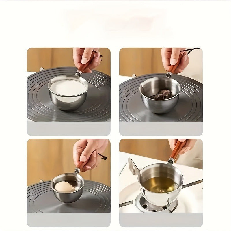 One-piece Multifunctional 300ml Stainless Steel Mini Saucepan, Great for Heating Oil, Milk, Melting Chocolate and Butter, a Must-Have Cooking Tool for Camping and Baking purposes.