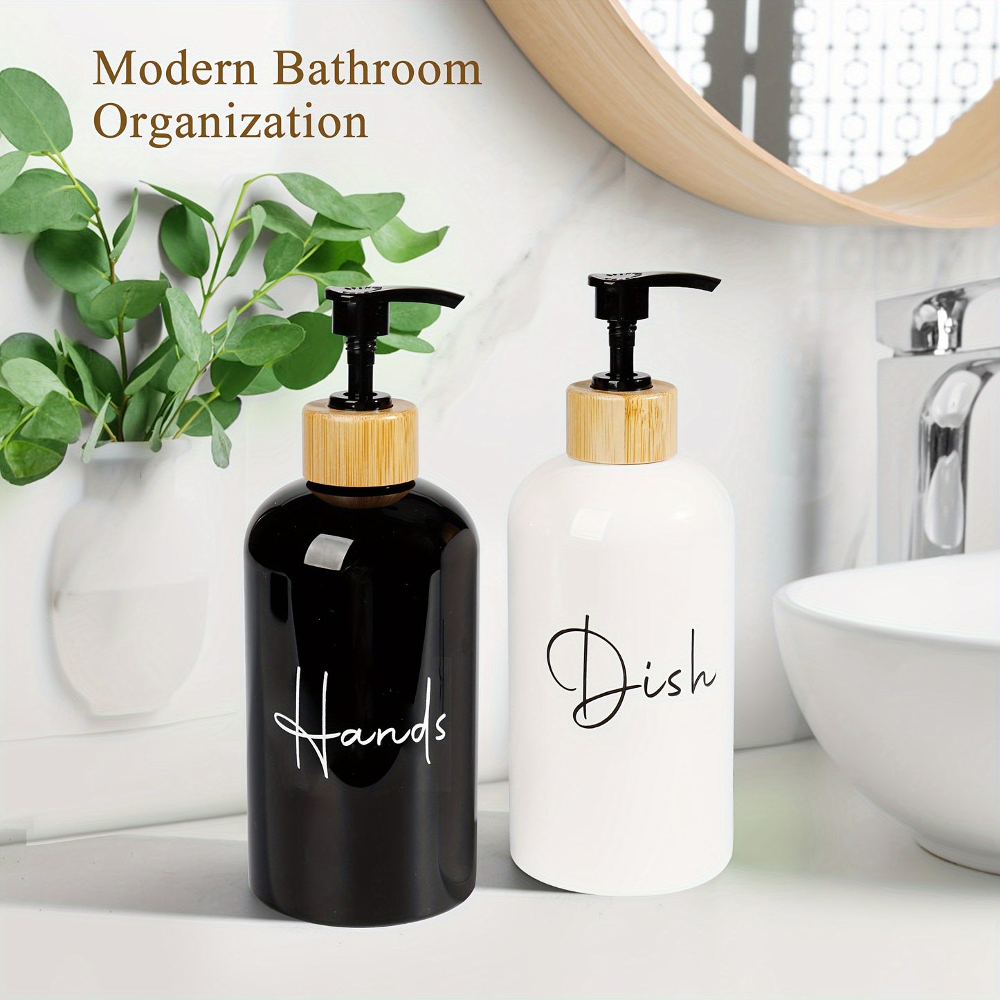 Pair of 500ml letter graphic soap dispensers, versatile for kitchen and bathroom, leak-proof, easy to refill and clean, stylish home decor storage solution in black and white. Ideal as a Christmas or Halloween gift decoration.