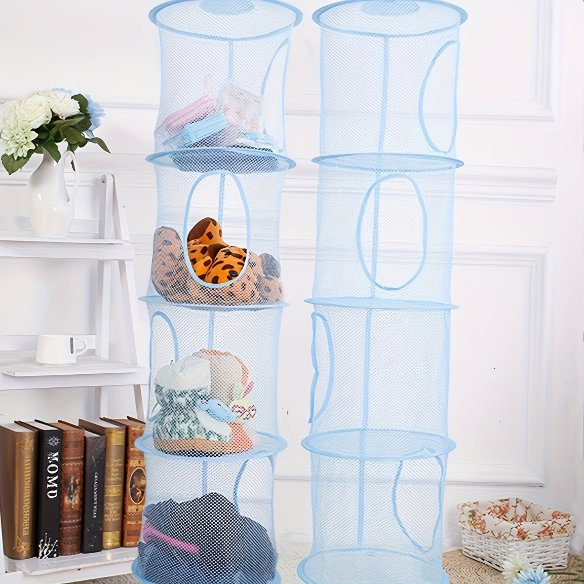 Storage Solution for Stuffed Animals: Foldable Net Organizer with 4 Compartments, Perfect for Halloween and Christmas Décor or Gifts