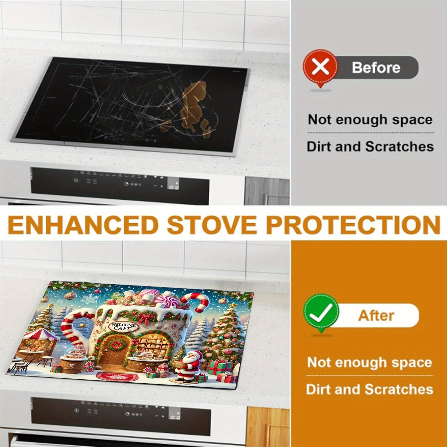 Protect your electric glass stove or cooktop this festive season with the 1pc Festive Christmas Anti-Slip Stove Top Protector. This waterproof, scratch-preventing, and heat-resistant cover is easy to clean and requires no electricity. Keep your