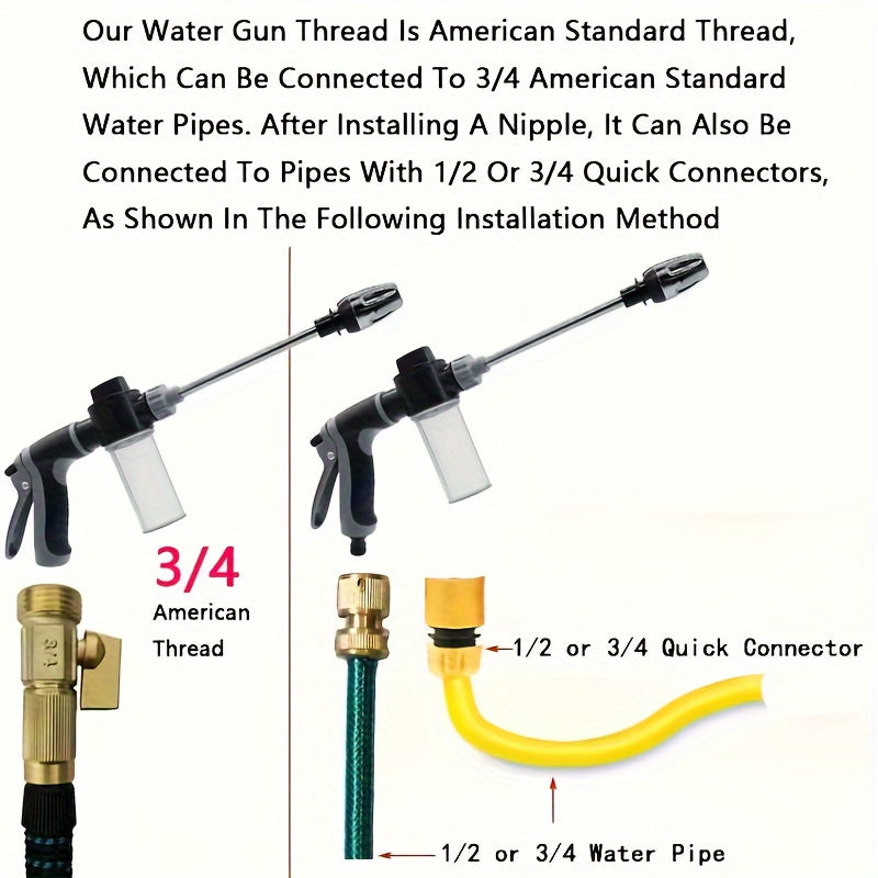 Enhanced car wash gun with versatile features for effective cleaning and watering, made of durable plastic and copper-plated materials.