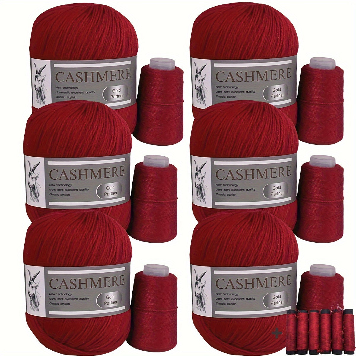 6 luxurious cashmere yarns for hand knitting and crocheting. Ideal for making sweaters, scarves, hats, shawls, cardigans, and gloves. High-quality, soft, warm, multicolored bundle in 10.58