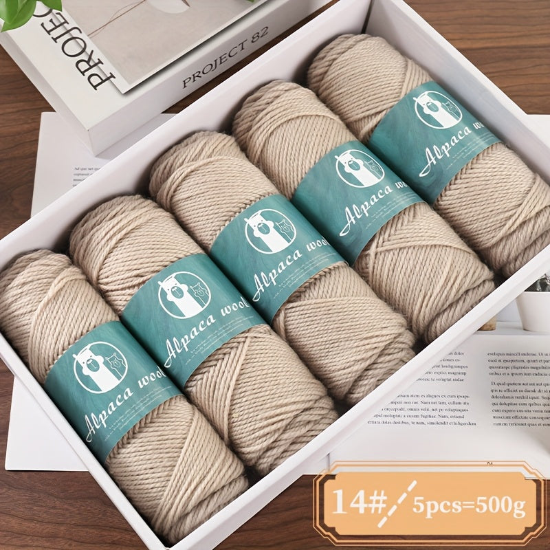 5-Pack Alpaca Wool Yarn, 500g Each, Multicolor Thick-Thin Yarn for Handmade Clothing - Various Styles