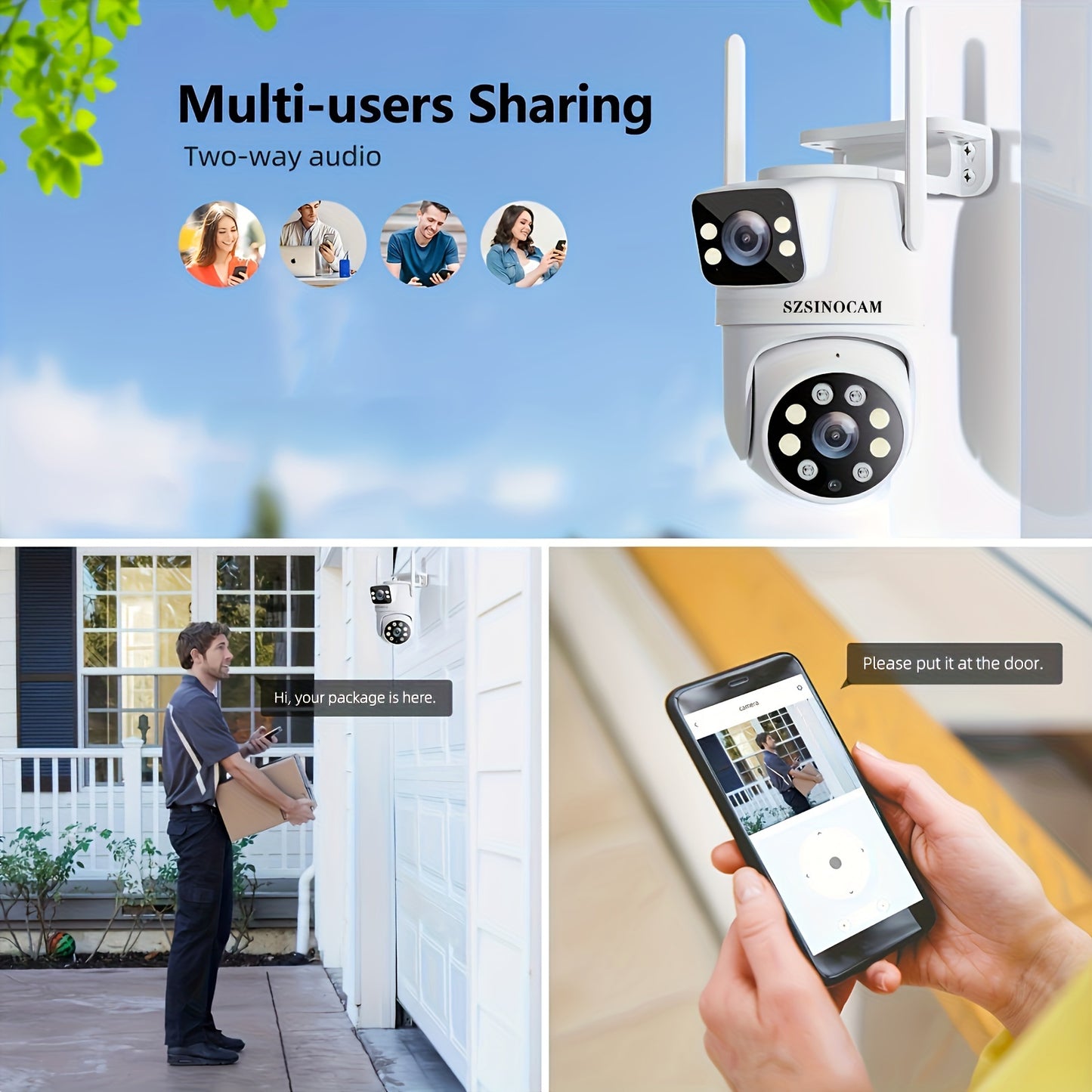 MYSJ Dual Lens WiFi Security Camera featuring AI Human Tracking, Color Night Vision, Two-Way Audio, Motion Alerts, Pan/Tilt Rotation, Video Surveillance, CCTV Monitor, and Onvif Function.