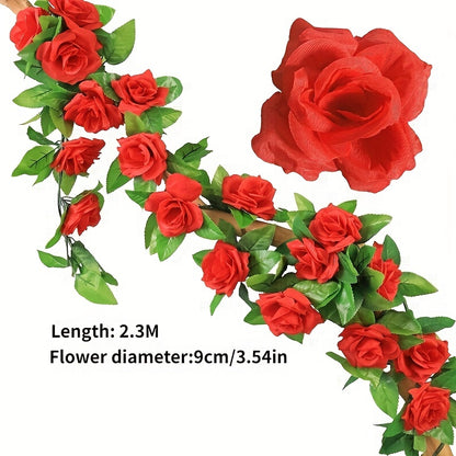 7.55ft Artificial Rose Vine for Outdoor UV Resistant Décor.