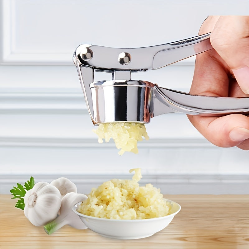 1 piece of a multifunctional stainless steel garlic press, also known as a metal garlic mincer, washable garlic crusher, kitchen garlic chopper, ginger squeezer, garlic masher, and garlic mincer. This versatile kitchen tool is a must-have for any