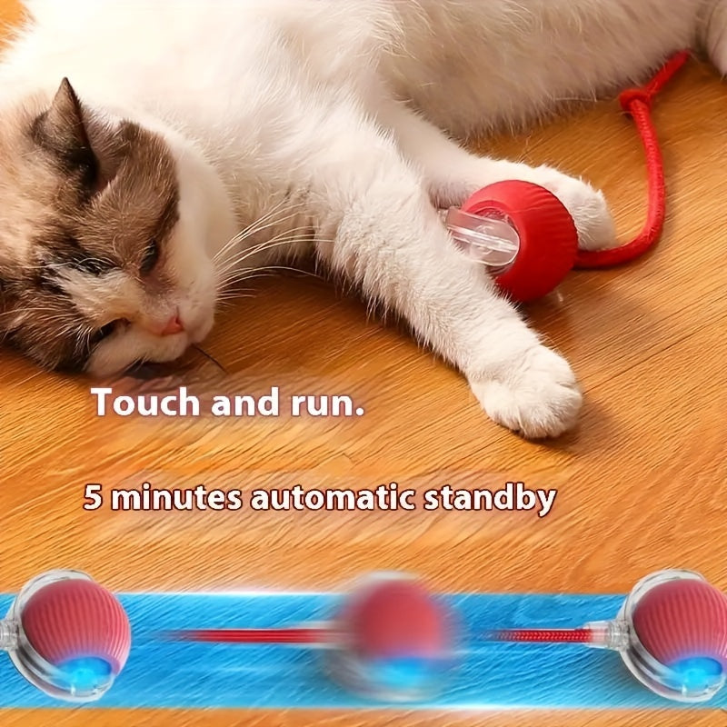 USB rechargeable rolling ball cat toy with automatic rotation and interactive design, suitable for all cat breeds and sizes. Powered by a 18650 lithium polymer battery with a voltage of 36V