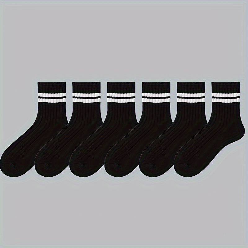 6 pairs of men's crew socks, breathable and sweat-absorbing, suitable for all seasons.