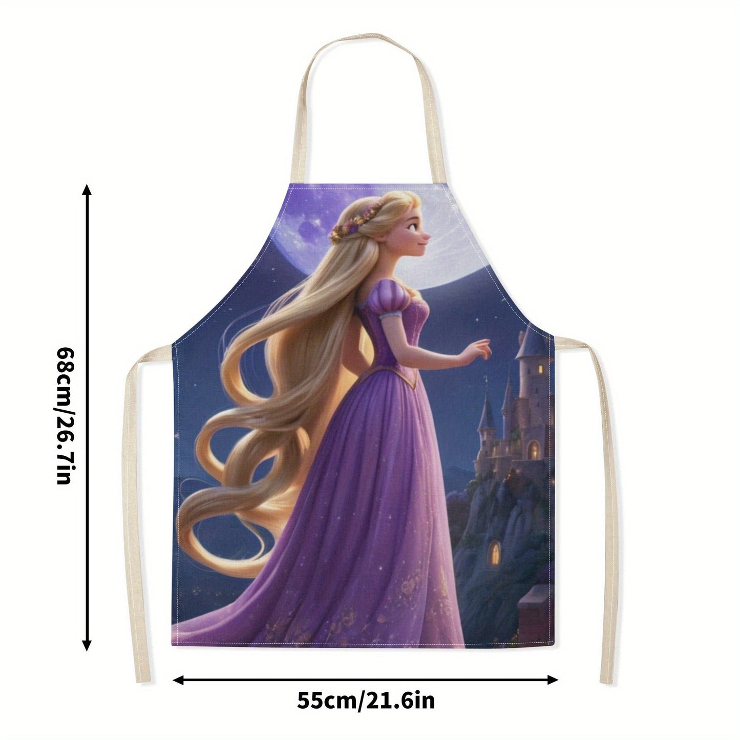 Disney Cinderella-Themed Waterproof Apron | Elegant Purple Design with Castle & Moon Illustration | Durable Polyester, One Size Fits All | Perfect for Hotels, Restaurants, Supermarkets, Fruit Shops, Milk Tea Stands, and Home Use | Storybook Style