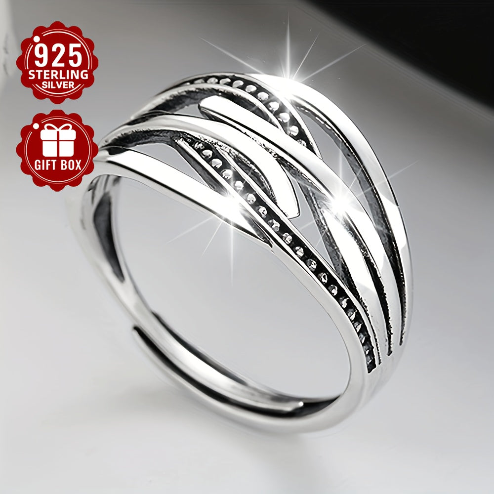 Sterling silver retro ring with multi-layer winding design, wide version and exaggerated style. This trendy unisex ring is suitable for both men and women, perfect for party gatherings. Weighing approximately 3.01g.