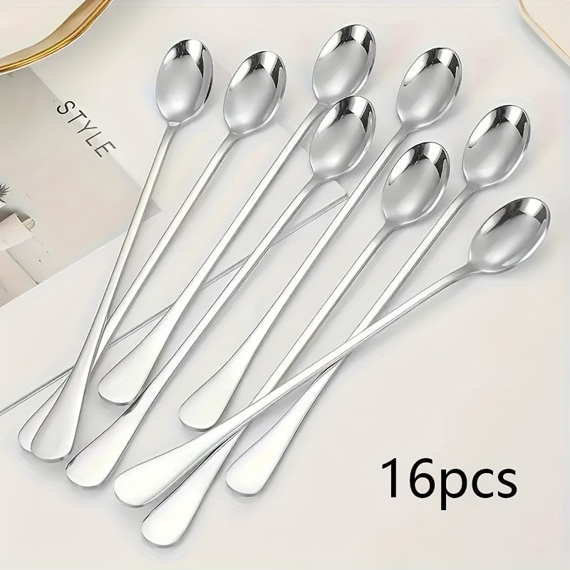 Set of 8 Long Handle Stainless Steel Coffee Spoons for Home or Restaurant.