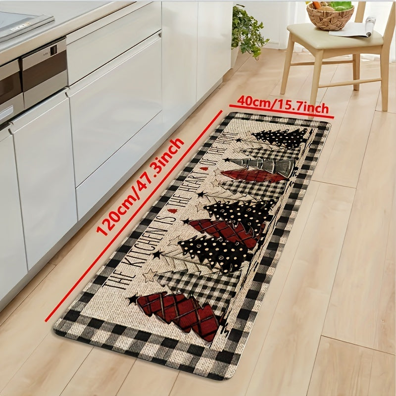 Retro kitchen mat with seasonal and holiday patterns in white and black, suitable for multiple rooms and home decoration.