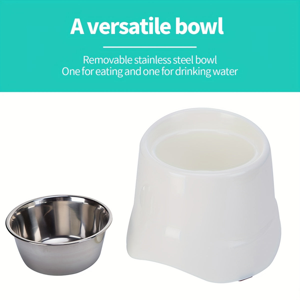 Stainless steel high table food bowl for tall pets in small and medium sizes.