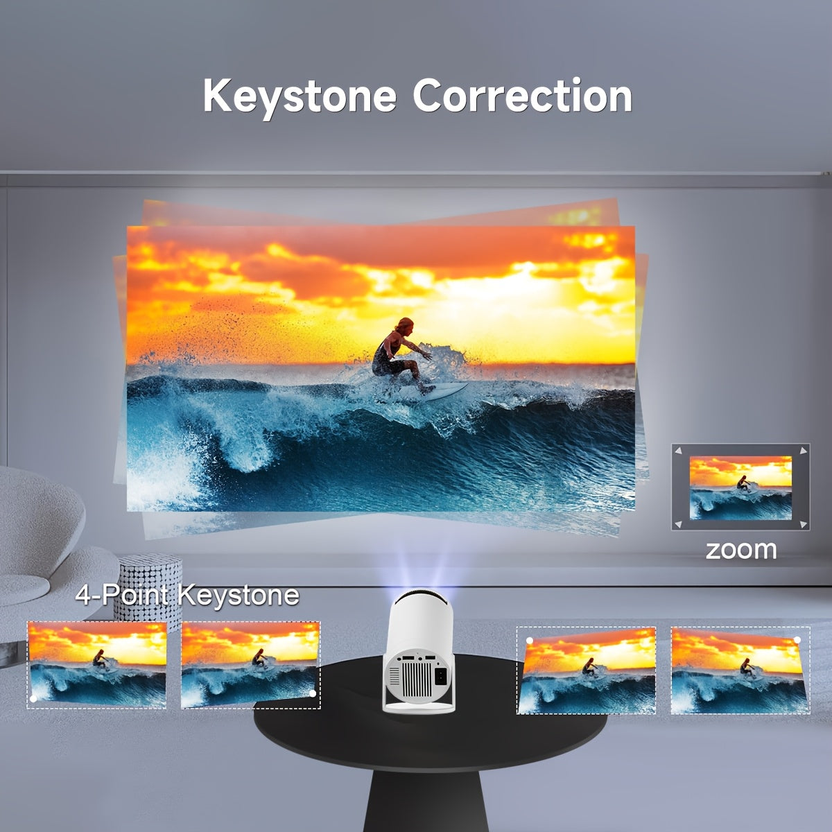 XYA S100 Portable 4K Projector with 5G WiFi & Wireless, 3000+ Lumens Brightness, Remote Control, Keystone Support, Rotating Keystone, Compatible with HDTV/USB/AV, White color.