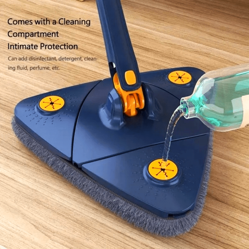 Home Cleaning Supplies - Triangle Mop with Extendable Metal and Plastic Handle, 360-Degree Rotating Head, 3 Washable Pads, Cleaning Compartment and Lid - Ideal for Living Room, Bedroom, Bathroom