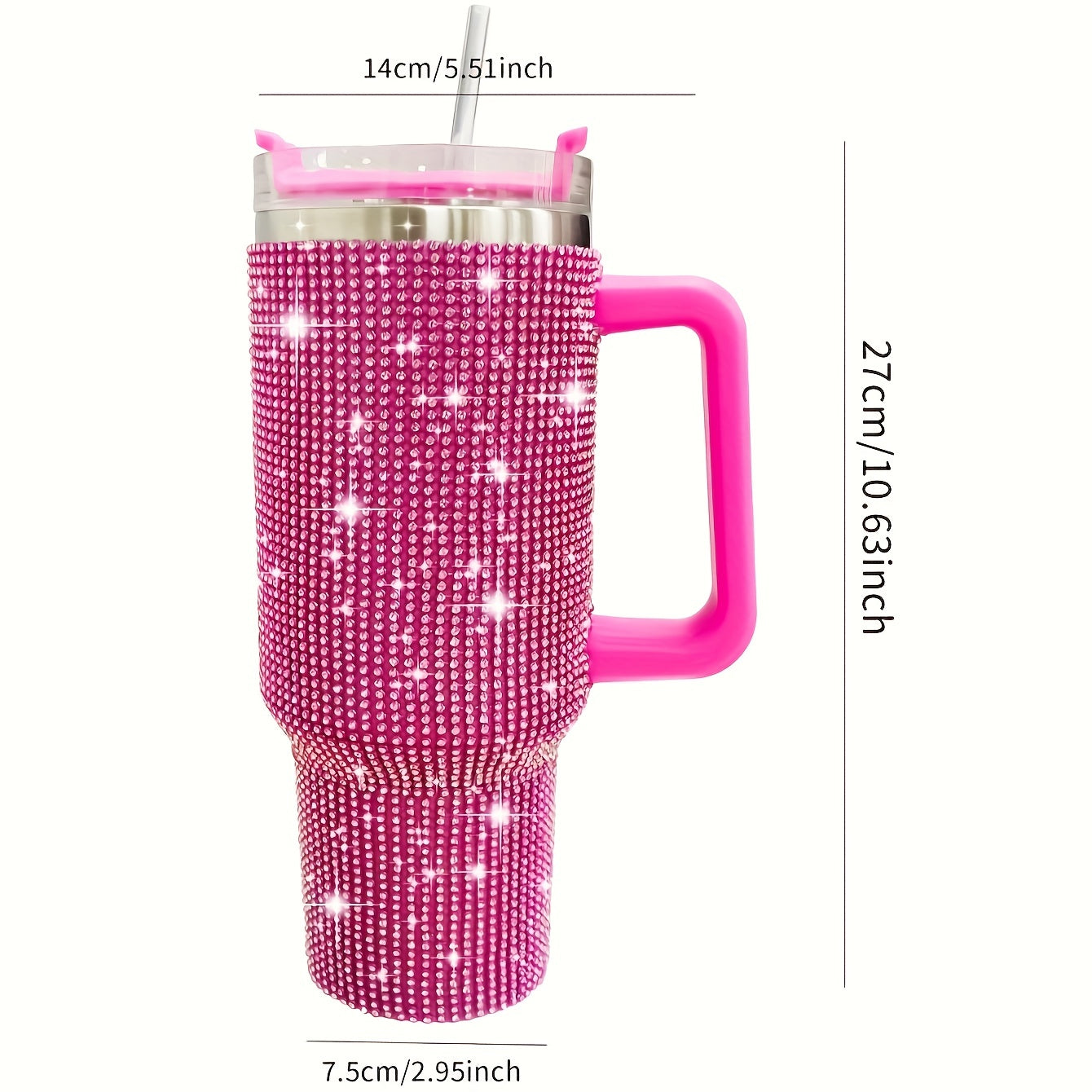 1pc Sparkling Studded Tumbler: Stainless steel, 40oz, insulated with lid and straw. Portable for car, home, office. Great for summer and travel, perfect for birthday gifts.