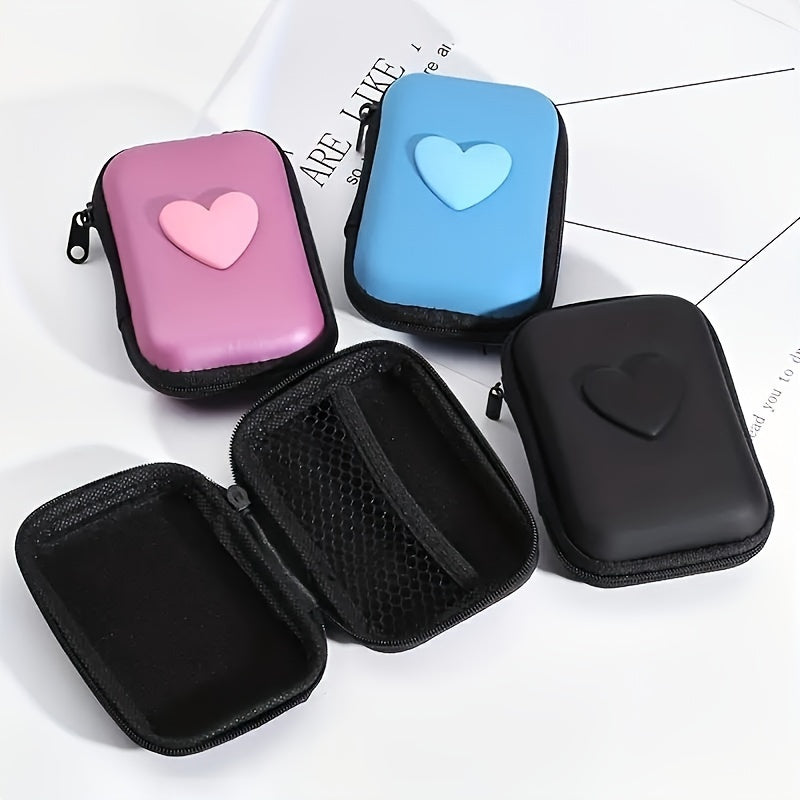 Heart-shaped storage bag for earphones, data cables, and chargers with anti-fall zipper.