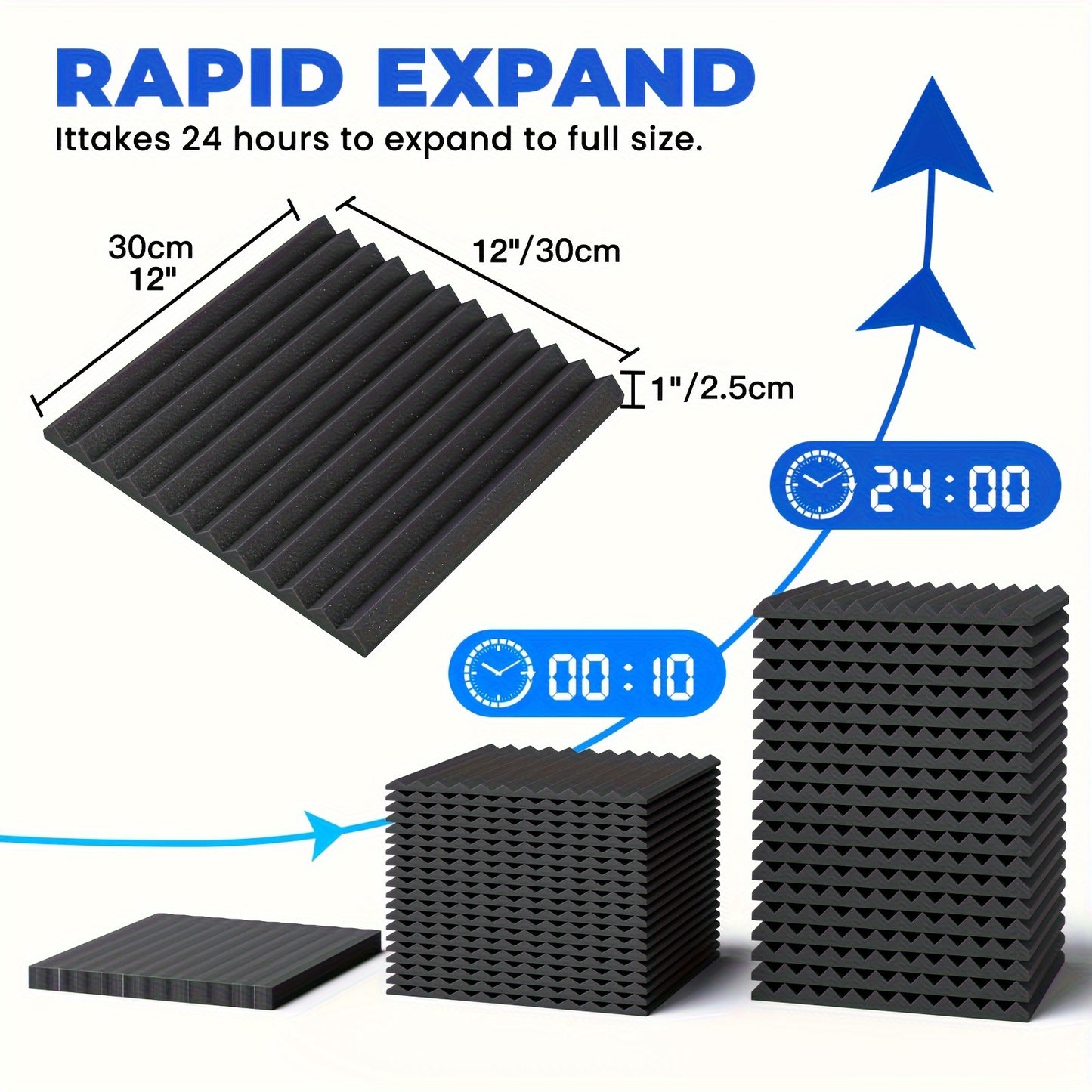 Acoustic foam panels in varying quantities and sizes, with double-sided adhesive for soundproofing, in black, for recording equipment accessories and noise reduction.