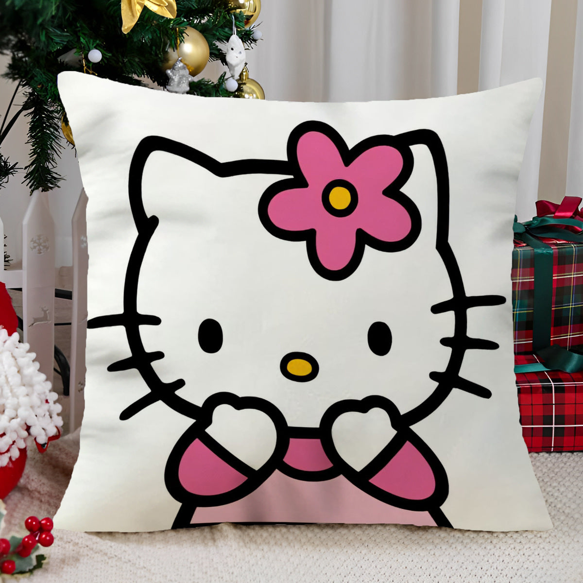 Sanrio Hello Kitty Plush Pillow Cover measuring 45.72x45.72cm - Featuring a charming Cartoon Design with Soft Short Fur and Single-Sided Print. Insert not included. Makes a great gift for Valentine's Day or Christmas, perfect for Home Decor, Bedrooms