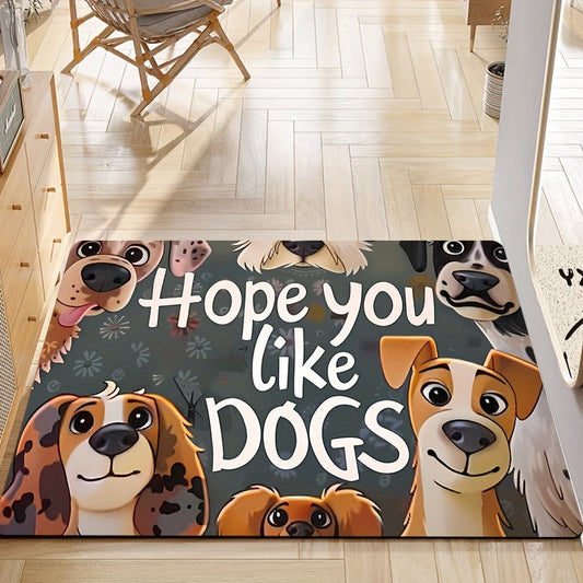 A charming cartoon dog-themed polyester doormat designed for cuteness. This soft and thickened 8mm bath mat is machine washable and features a non-slip design, making it perfect for a kitchen rug, living room carpet, bedroom mat, or indoor entrance floor