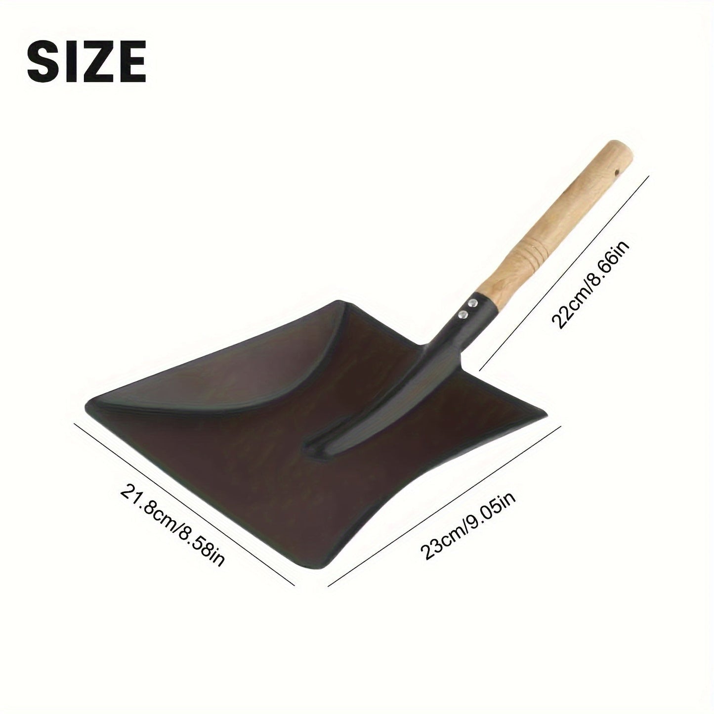 Fireplace Shovel with Wooden Handle for Ash Cleaning, Multi-Purpose Indoor and Outdoor Gardening Tool for Flower Beds and Potted Plants, Small Iron Shovel for Household and Garden Cleanup, Pet Waste Scooper