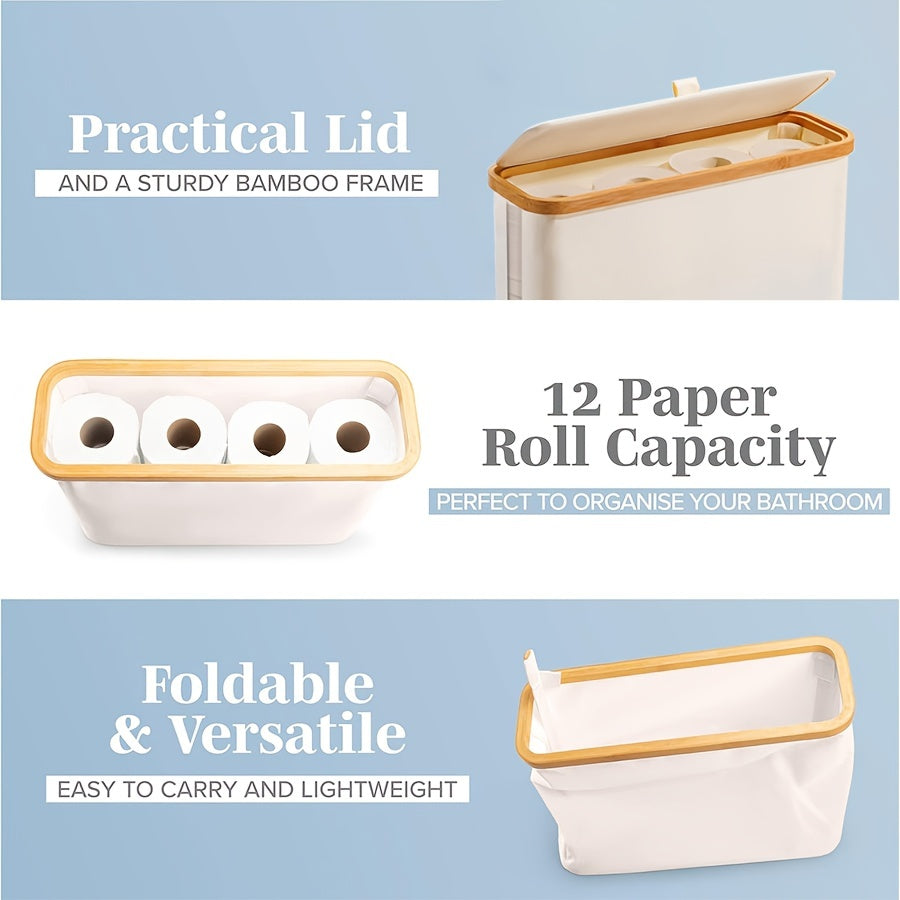 Bohemian Style Bamboo Toilet Paper Storage Basket - Stylish Rectangular Organizer with Multiple Compartments for Bathroom Essentials, Compatible with Different Room Styles, Versatile and Practical Storage Solution for Bathroom and Laundry