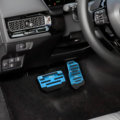 Car pedal pad set includes 2 pieces for automatic transmission with non-slip alloy covers for brake, gas, and clutch pedals. Great for cars, SUVs, and ATVs.