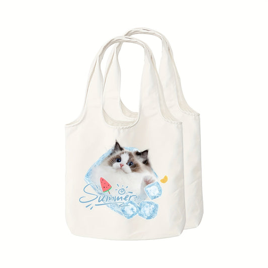 Two pieces of personalized canvas tote bags with customizable pictures, perfect for daily commutes, outdoor picnics, parties, traveling, and shopping.