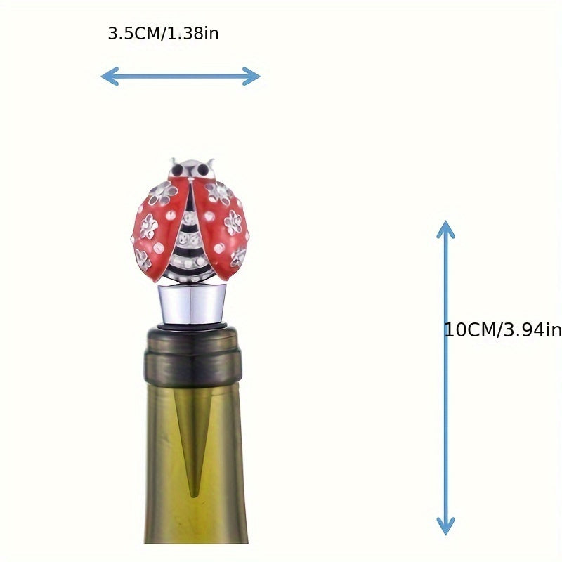 Shiny rhinestone ladybug wine stopper - great for bars and parties, perfect gift for mom or girlfriend, decorative closer.