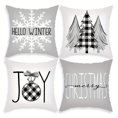 Set of 4 Merry Christmas Throw Pillow Covers for Home Decor in Every Room