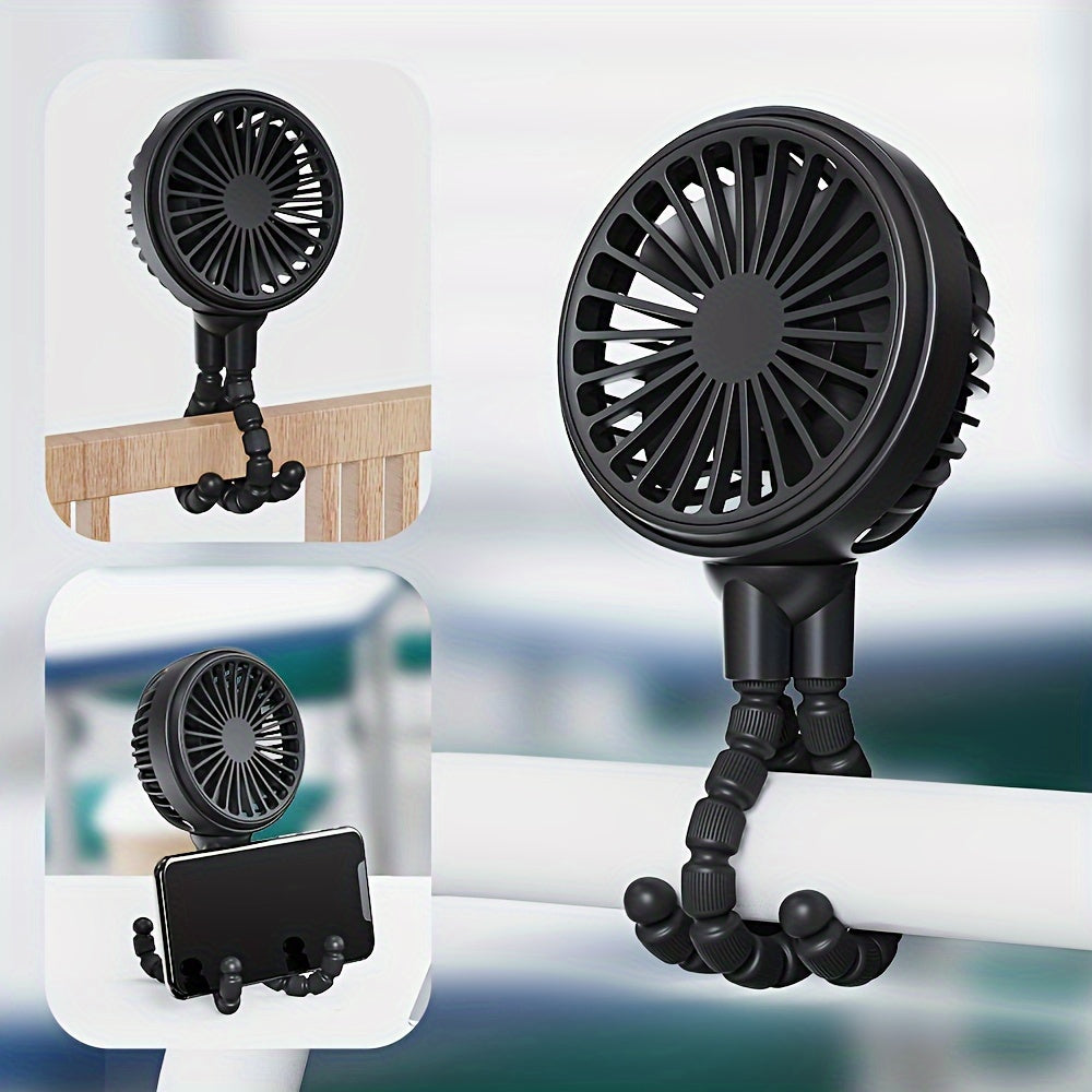 This wearable personal fan is made of silicone and features a high-speed setting. It is powered by a USB rechargeable lithium battery and has a portable button control for easy operation. With a polished finish, it has a power of 3.4W and a capacity of