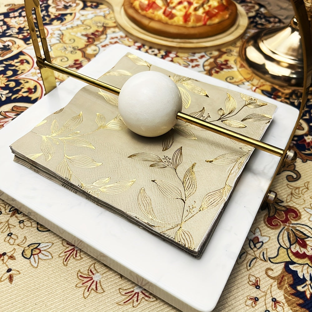 Set of 20 Golden Leaf Pattern Square Paper Placemats - Disposable Table Mats for Easter, Hanukkah, Thanksgiving, Father's & Mother's Day - 33.02x33.02 cm - Machine-Made