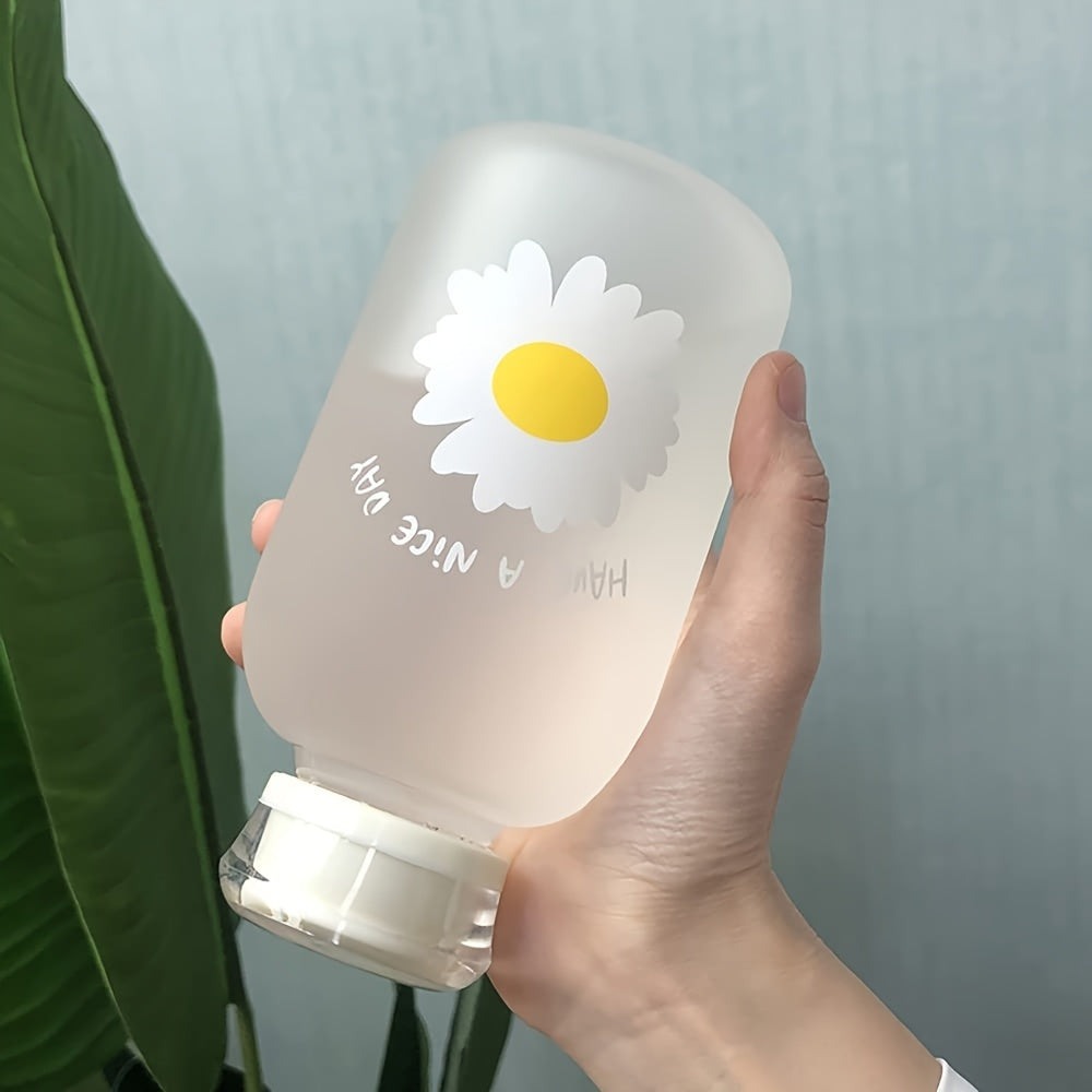 1 Matte glass water bottle with straw and scale, featuring a cute daisy sunflower design. Portable, convenient, perfect for back to school supplies.